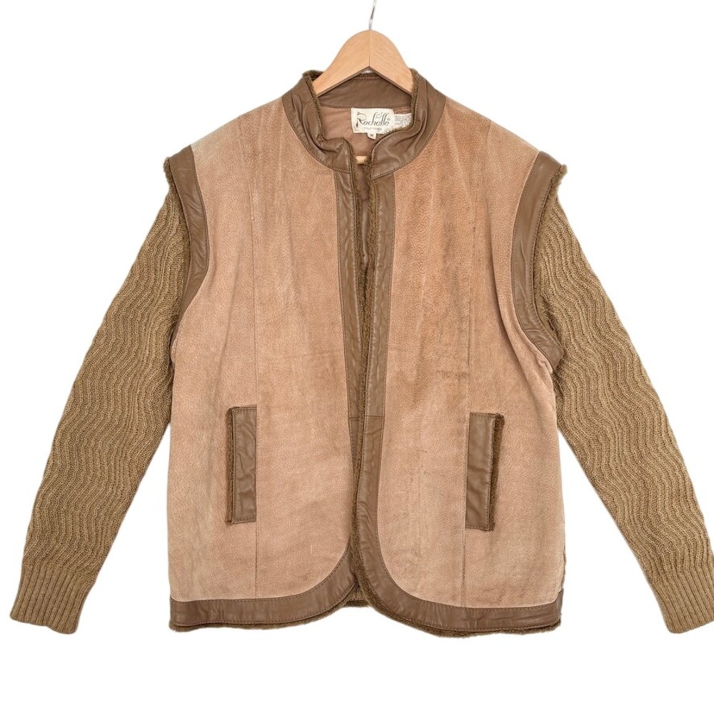 Rochelle California Women's Suede Leather & Knit Vest Jacket Tan Size M